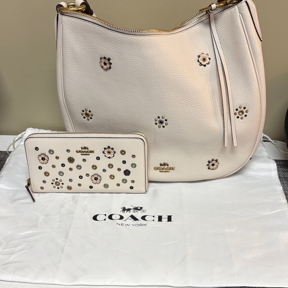 Coach Cream Floral Hobo Bag and Wallet